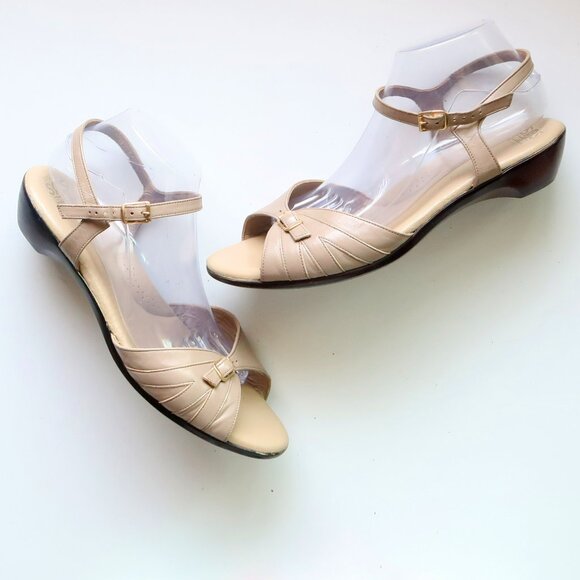 SAS Beige Soft Arch Leather Open Toe Sandals Flats Summer Wedge Comfort Shoes 11 - Picture 4 of 15